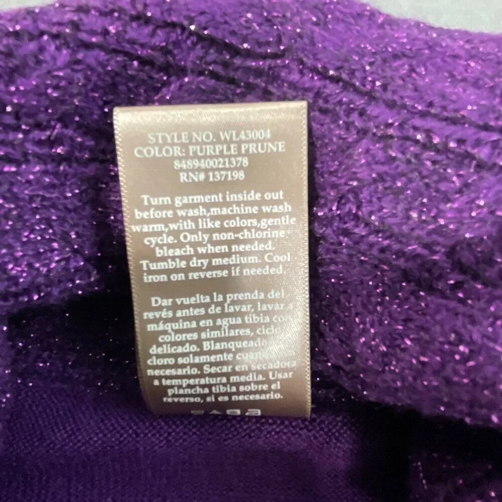 NWT White Stag Y2K Purple Cowl Neck Long Sweater‎ Women S 4/6 Metallic Knit Trim